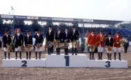 The World Equestrian Games, The Hague, The Netherlands 1994 Eventing teams on the podium: L to R, The French silver medal team.